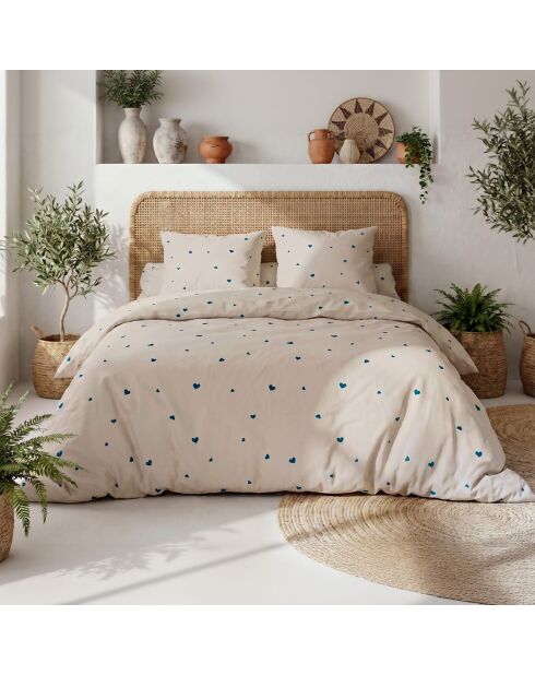 Parure housse de couette 3 pcs en coton Lamourelle beige