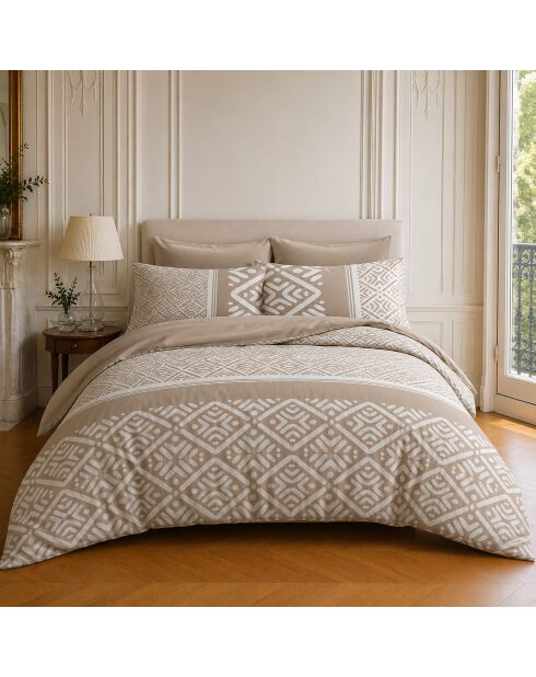 Parure housse de couette imprimée en coton Boho beige