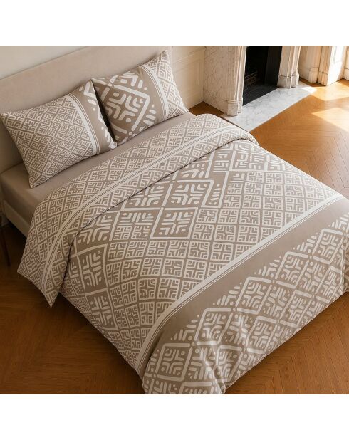 Parure housse de couette imprimée en coton Boho beige