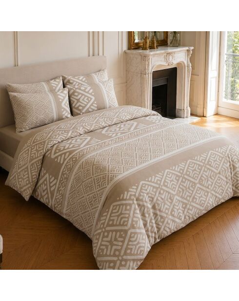 Parure housse de couette imprimée en coton Boho beige