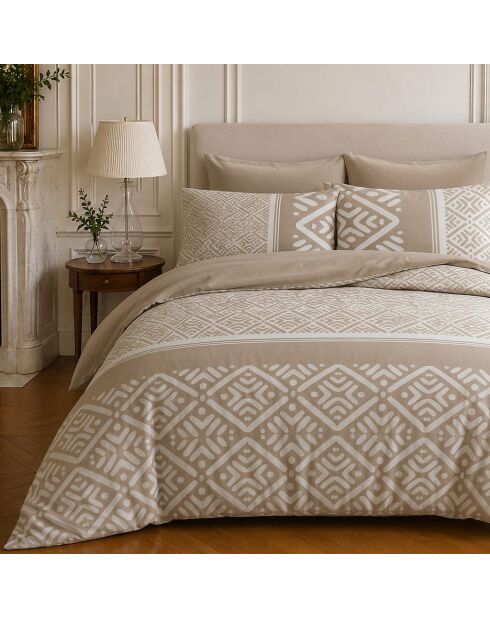 Parure housse de couette imprimée en coton Boho beige