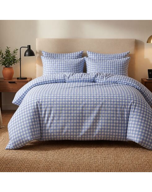 Parure housse de couette 3 pcs en coton Celestin bleu/blanc