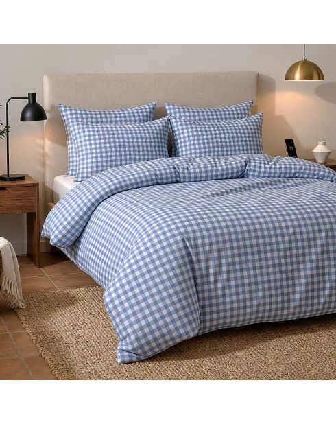 Parure housse de couette 3 pcs en coton Celestin bleu/blanc