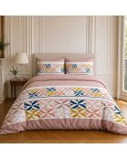 Parure housse de couette imprimée en coton Blueberry rose