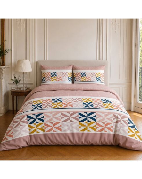 Parure housse de couette imprimée en coton Blueberry rose