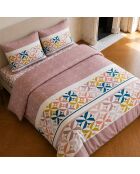 Parure housse de couette imprimée en coton Blueberry rose