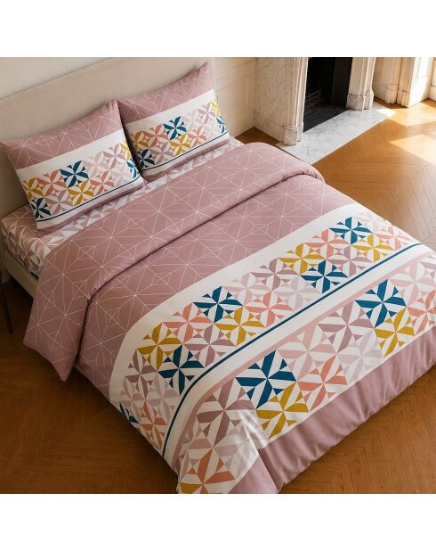 Parure housse de couette imprimée en coton Blueberry rose