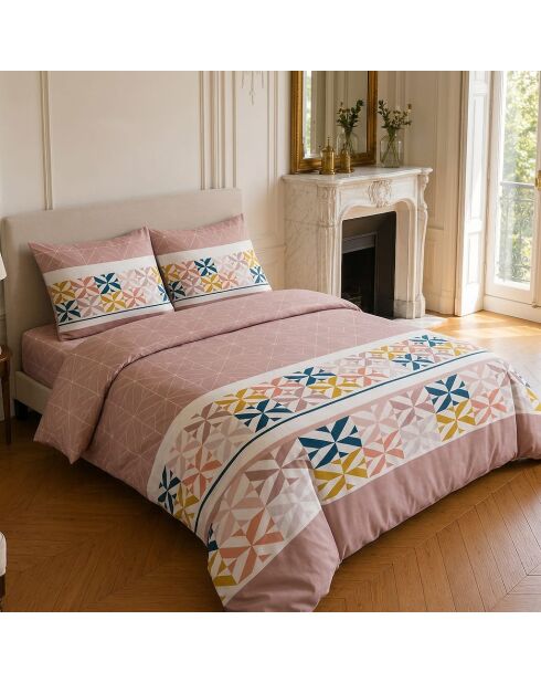 Parure housse de couette imprimée en coton Blueberry rose