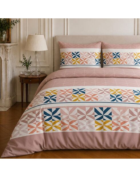 Parure housse de couette imprimée en coton Blueberry rose