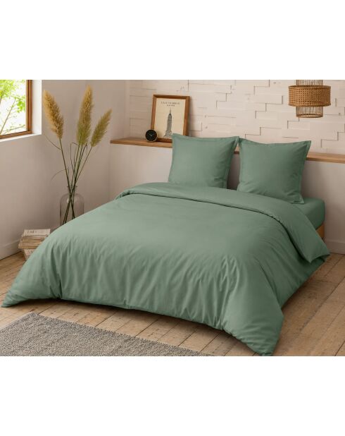 Parure housse de couette en percale de coton Mura uni sauge