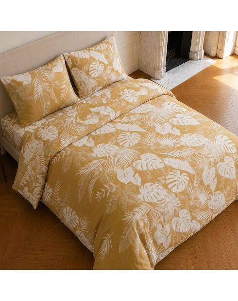 Parure housse de couette imprimée en coton Leaves moutarde