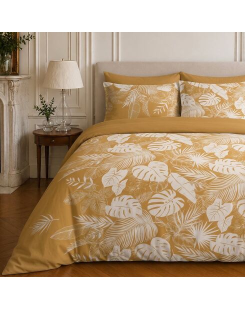 Parure housse de couette imprimée en coton Leaves moutarde
