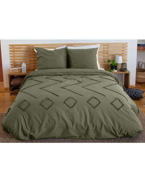 Parure housse de couette finitions Tuftée en coton Kayl kaki