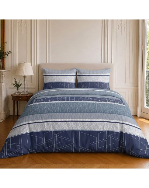 Parure housse de couette imprimée en coton Ulysse bleue