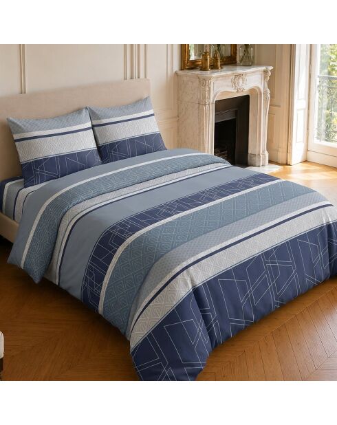 Parure housse de couette imprimée en coton Ulysse bleue