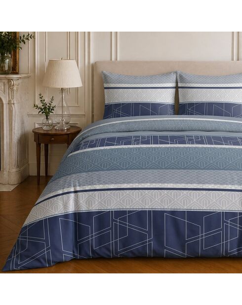 Parure housse de couette imprimée en coton Ulysse bleue