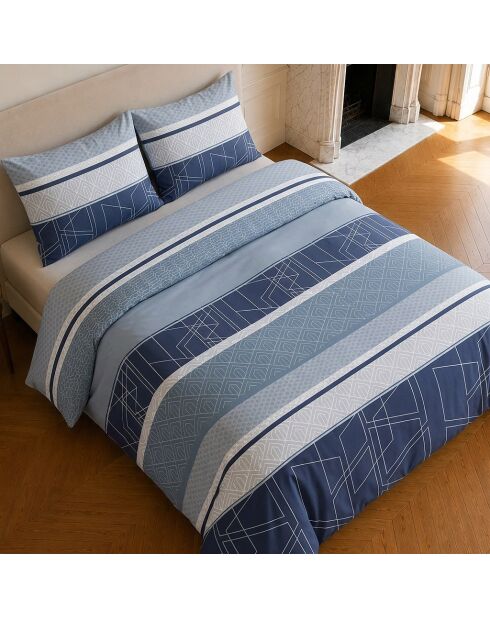 Parure housse de couette imprimée en coton Ulysse bleue