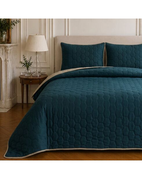 Couvre-lit matelassé réversible Nazim bleu marine - 220x240 cm
