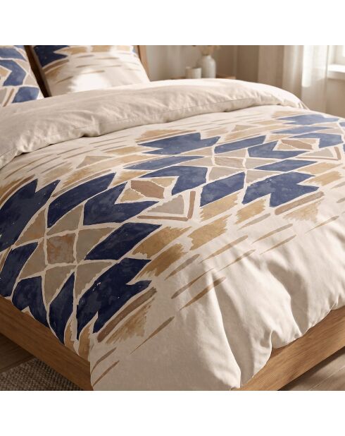 Parure housse de couette 3 pcs en coton Apotek bleu/beige