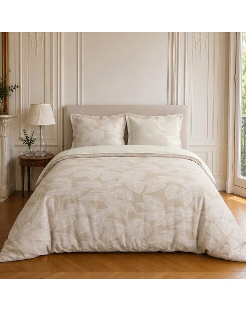Parure housse de couette imprimée en coton Feuille beige