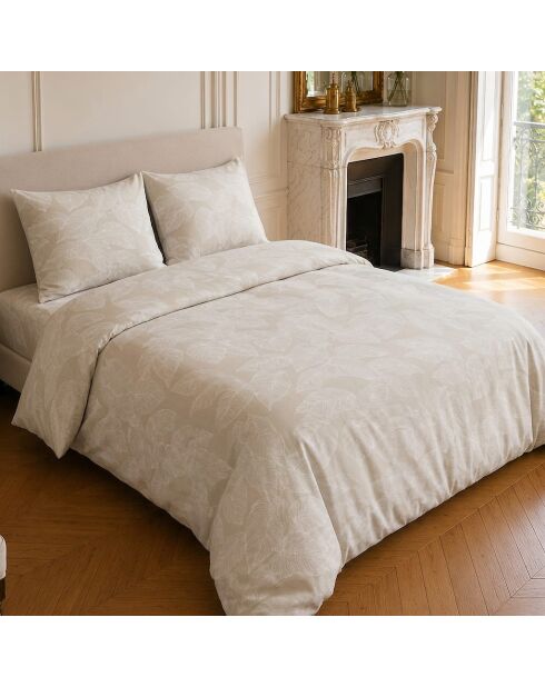Parure housse de couette imprimée en coton Feuille beige