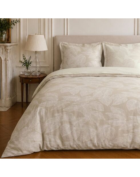 Parure housse de couette imprimée en coton Feuille beige