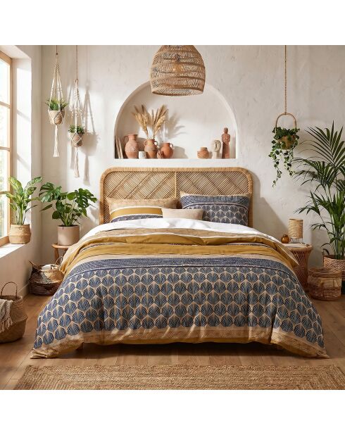 Parure housse de couette 3 pcs en coton Celorn beige/bleu