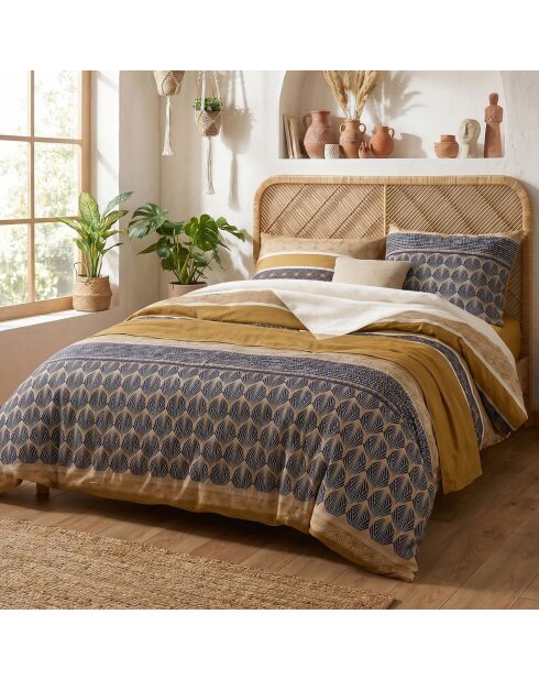 Parure housse de couette 3 pcs en coton Celorn beige/bleu