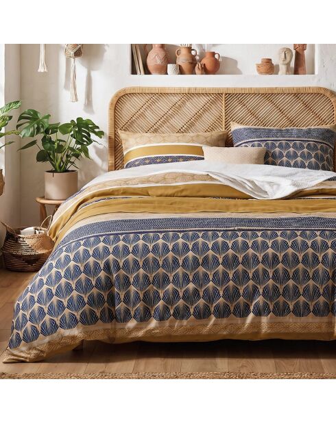 Parure housse de couette 3 pcs en coton Celorn beige/bleu