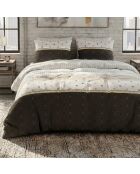 Parure housse de couette 3 pcs en coton Aven gris/blanc