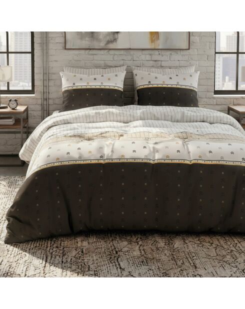 Parure housse de couette 3 pcs en coton Aven gris/blanc