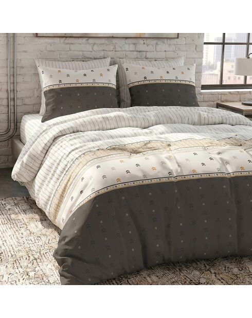 Parure housse de couette 3 pcs en coton Aven gris/blanc