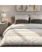 Parure housse de couette 3 pcs en coton Aven gris/blanc