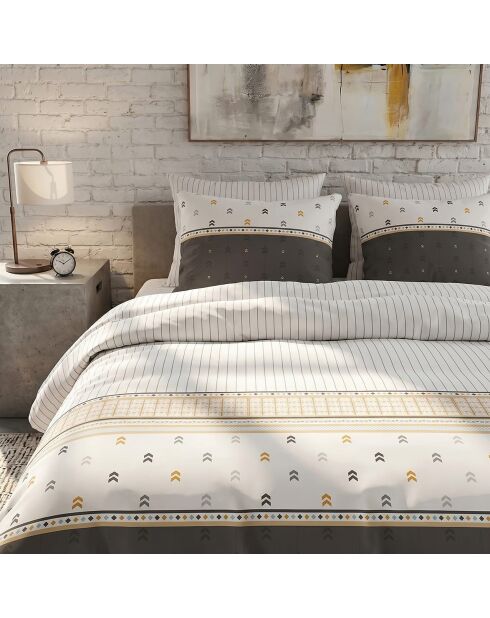 Parure housse de couette 3 pcs en coton Aven gris/blanc