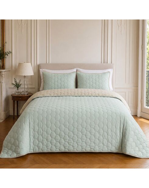 Couvre-lit matelassé réversible Nazim vert givré
