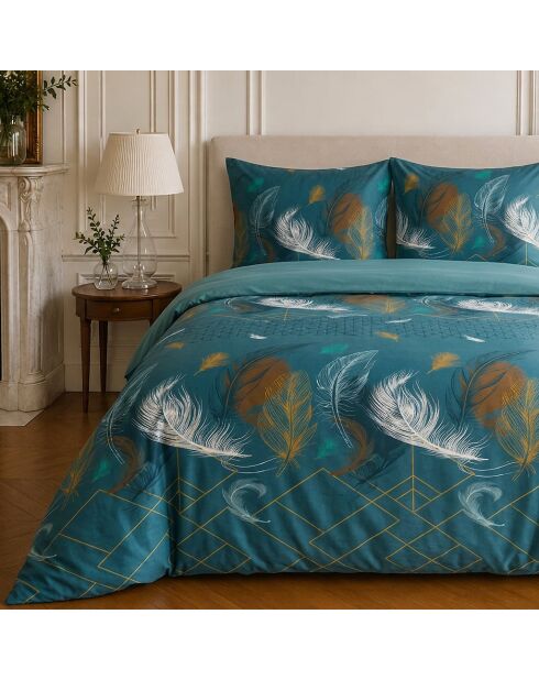 Parure housse de couette imprimée en coton Paloma bleue