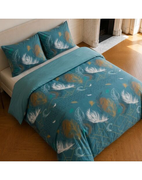Parure housse de couette imprimée en coton Paloma bleue