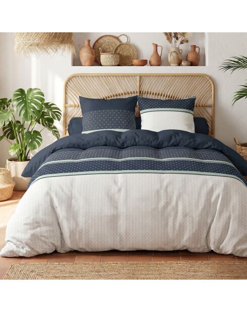 Parure housse de couette 3 pcs en coton Andy bleu/blanc