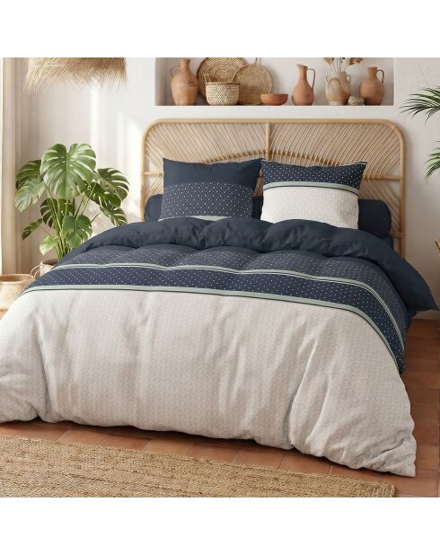 Parure housse de couette 3 pcs en coton Andy bleu/blanc