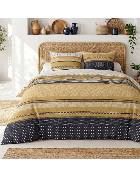 Parure housse de couette 3 pcs en coton Melting bleu/jaune