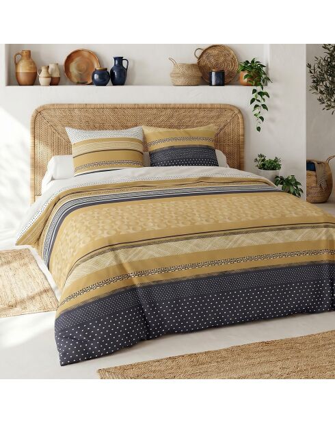 Parure housse de couette 3 pcs en coton Melting bleu/jaune