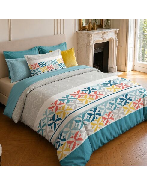 Parure housse de couette imprimée en coton Blueberry muitcolore