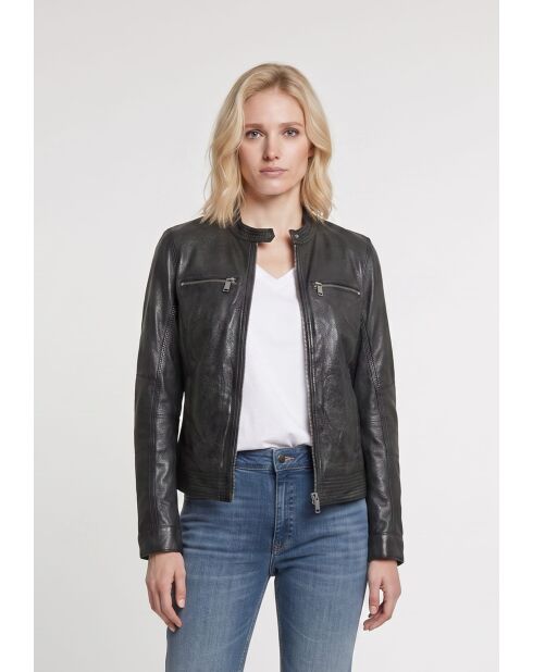 Veste motard en Cuir Nathalie noire