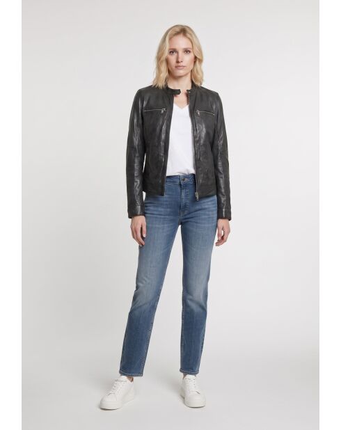 Veste motard en Cuir Nathalie noire