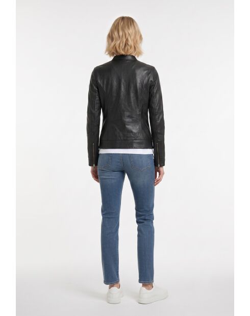 Veste motard en Cuir Nathalie noire