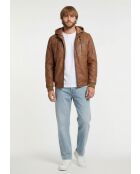 Leo Cognac leren jack met capuchon