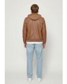 Leo Cognac leren jack met capuchon