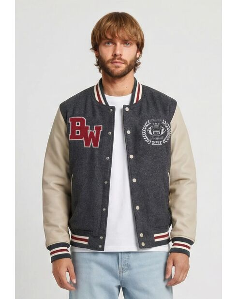 Graue Zeke Woll- und Lederjacke