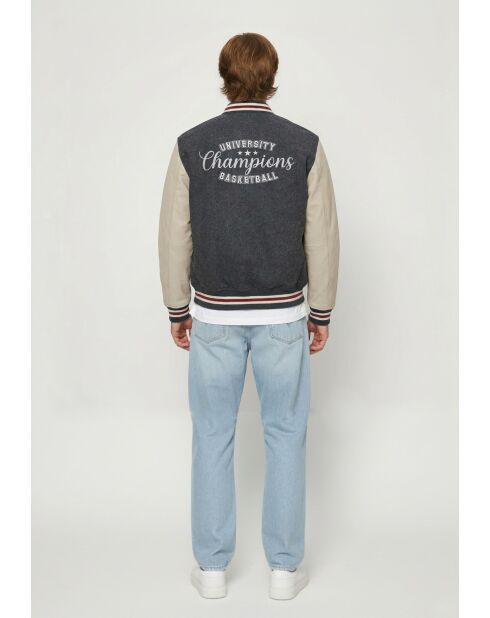 Graue Zeke Woll- und Lederjacke