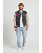Graue Zeke Woll- und Lederjacke